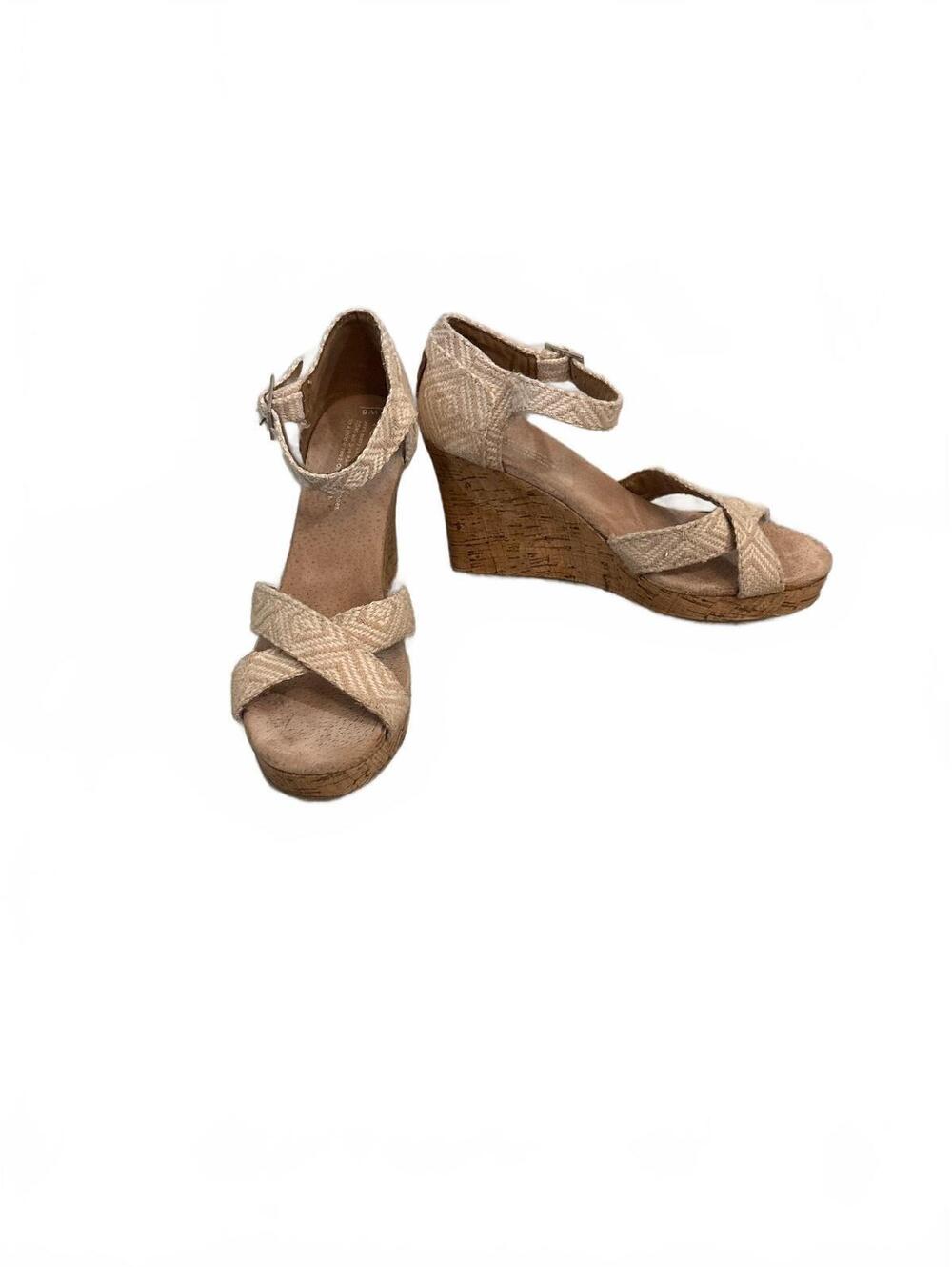TOMS Sienna Wedge Sandals Womens Size 8 W8 Natural Woven Diamond Aztec Cork